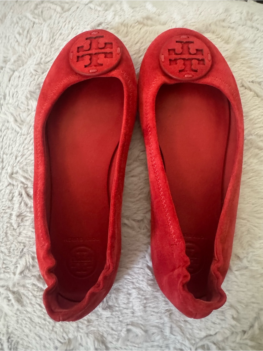 Tory Burch Red Suede Logo Ballet Flats